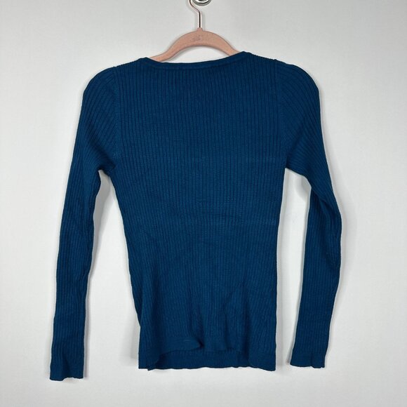 2/$30 White House Black Market Ribbed Snap Front Henley Top Ocean Blue XS #A0687 - Picture 6 of 10